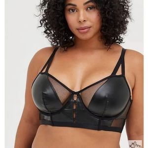 TORRID LONGLINE UNDERWIRE FAUX LEATHER AND MESH BRALETTE